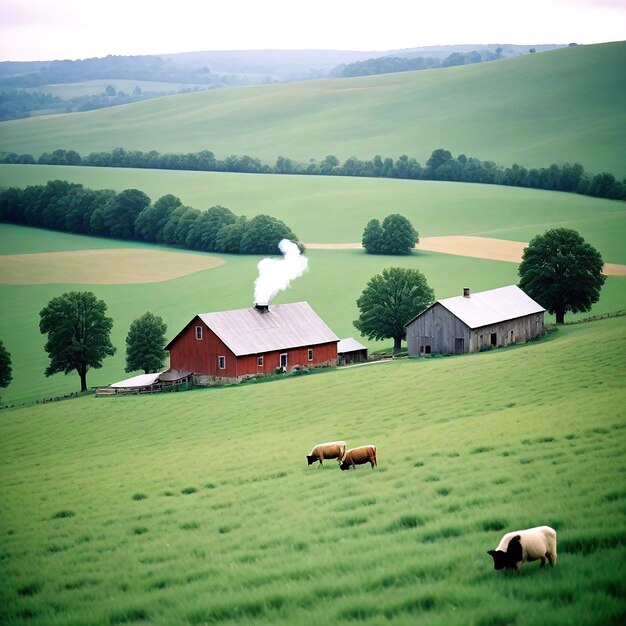 Uma paisagem pacífica com colinas onduladas