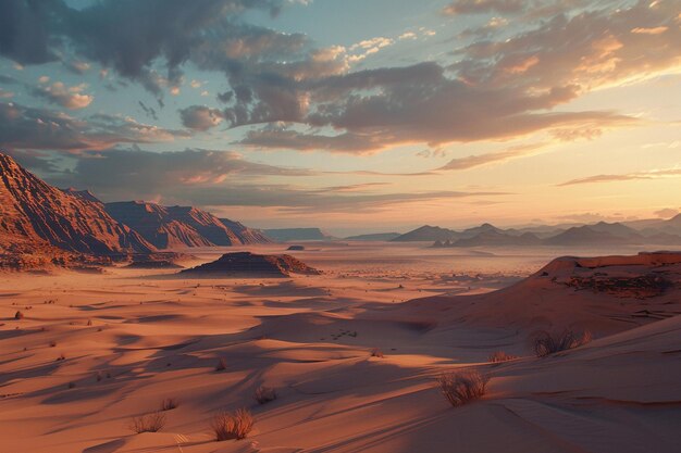 Uma paisagem serena do deserto ao anoitecer