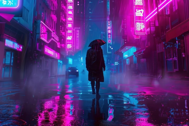 Uma paisagem urbana com luzes de néon no fundo Neon Noir Cityscape foto de fundo