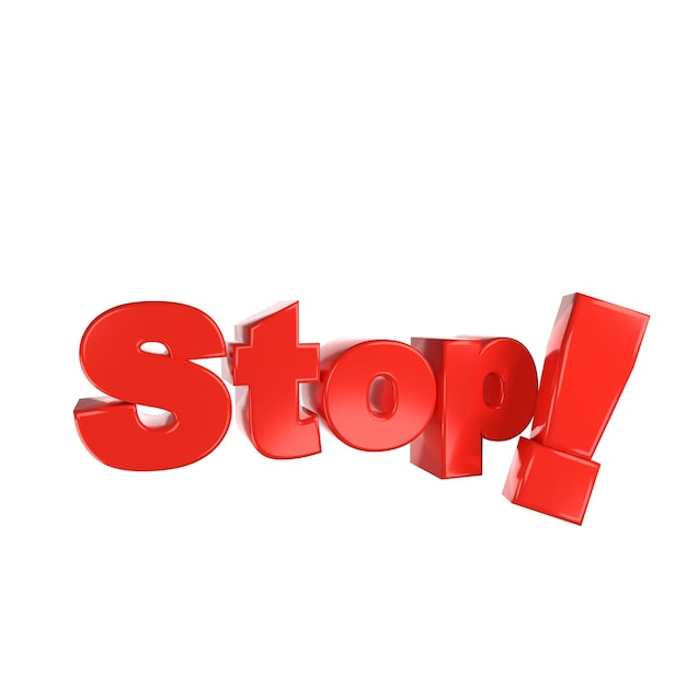 uma palavra de plástico vermelha Stop é exibida em um fundo branco
