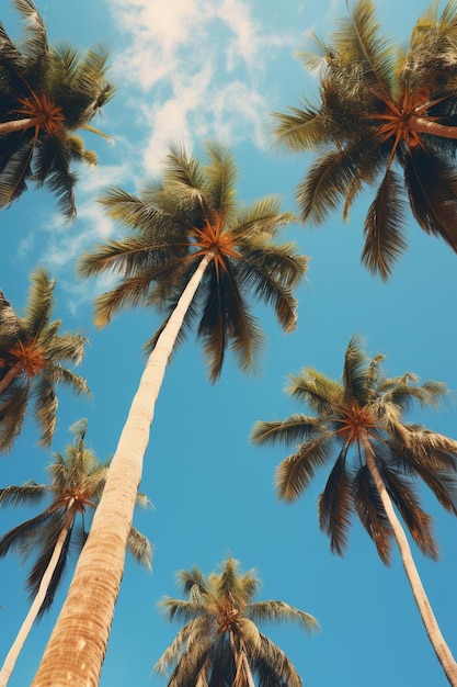 Uma palmeira com um céu azul e nuvens ao fundo