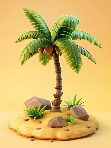 Uma palmeira com uma palmeira em cima e uma palmeiro no topo 3D renderização de coco tropical