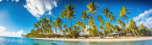 Foto uma palmeira em uma praia com um céu azul ao fundo