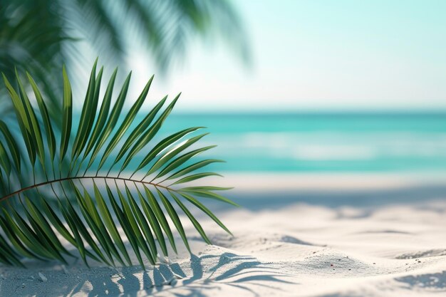 Foto uma palmeira está na praia e o oceano está ao fundo