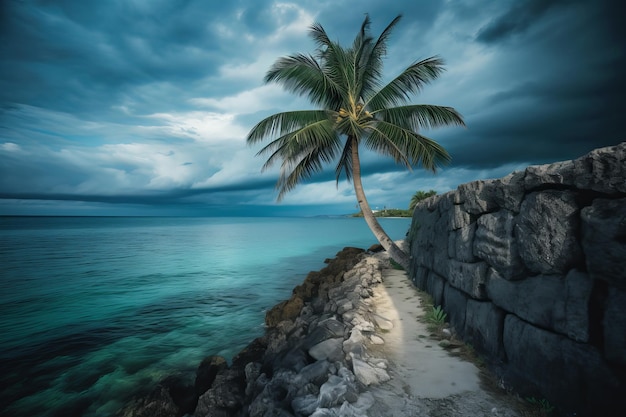 Uma palmeira na praia nas bahamas