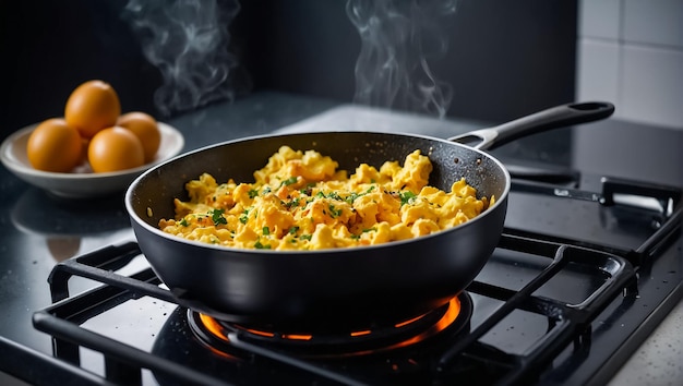 uma panela de macarrão e queijo está cozinhando em um fogão