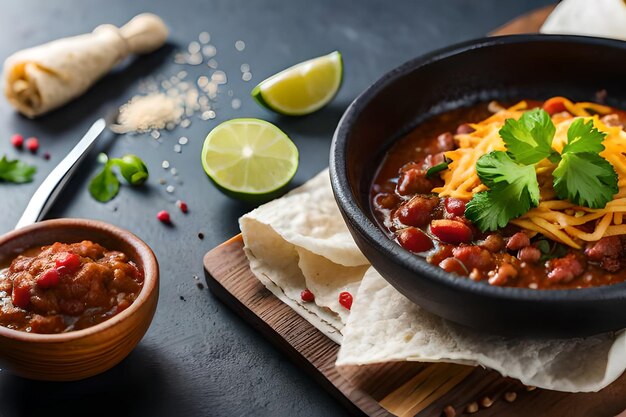 uma panela de pimenta com limão e abacate.