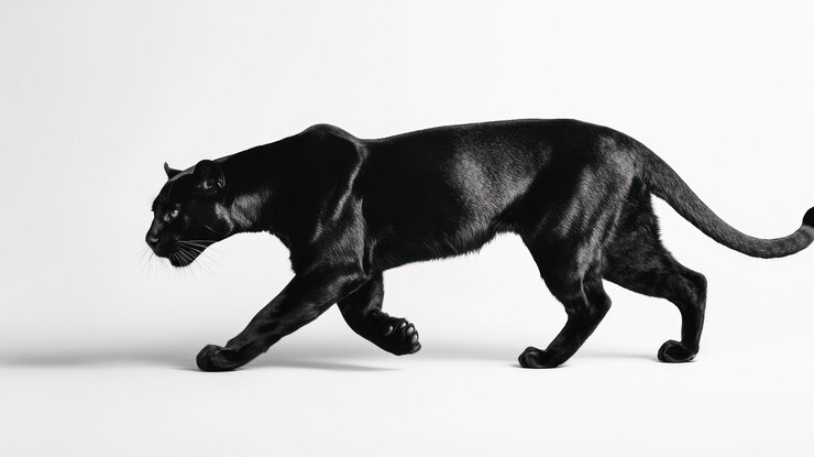 Foto uma pantera negra caminhando sobre um fundo branco