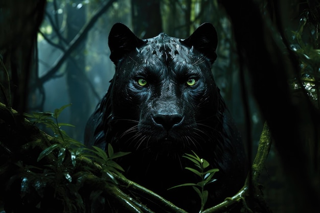 Uma pantera negra rondava silenciosamente pelo terreno escuro da selva