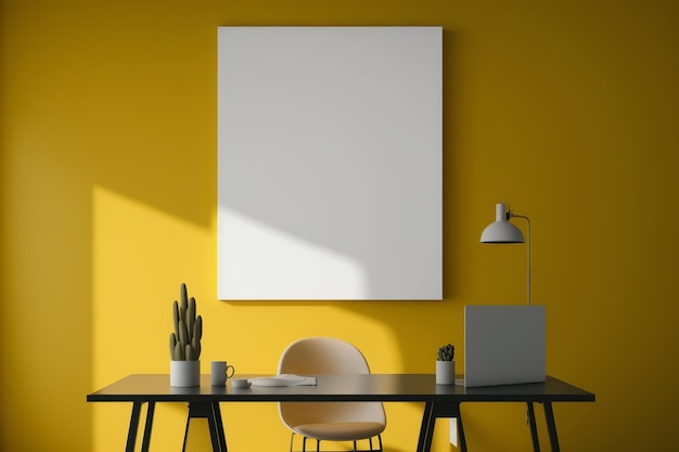 Uma parede amarela com um quadro branco escrito 'amarelo'
