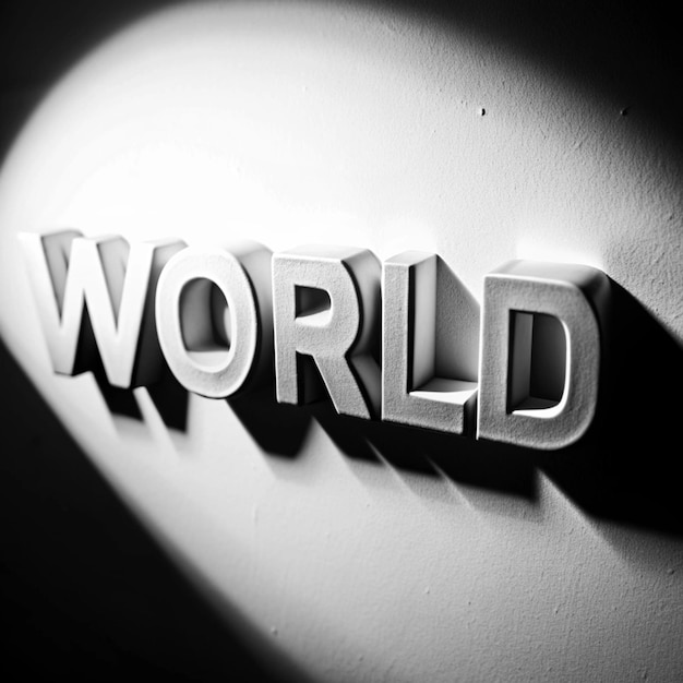 uma parede branca com a palavra mundo escrita nela