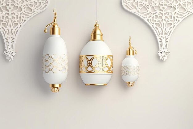 Foto uma parede branca com ornamentos de ouro e uma mesquita com ornamentos árabes generative ai