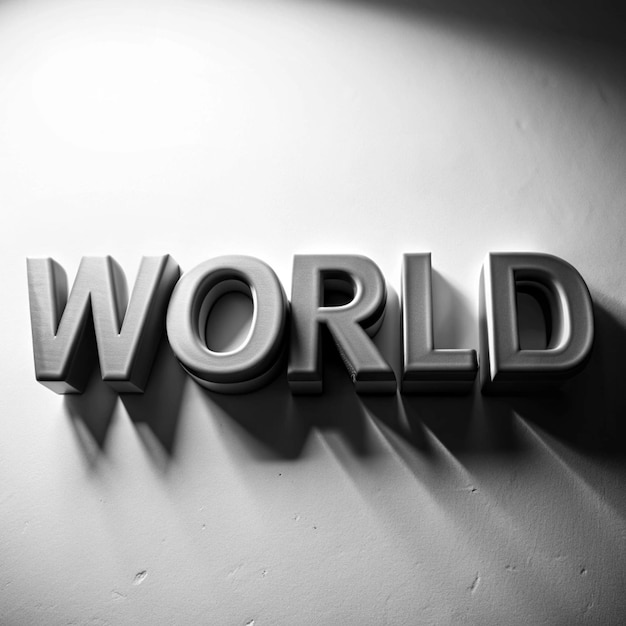 uma parede branca com um sinal que diz mundo em letras brancas