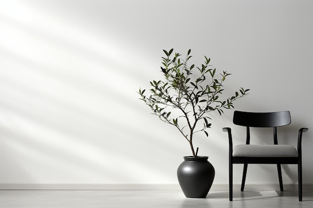 uma parede branca e uma planta de plástico vazia representam fundos minimalistas