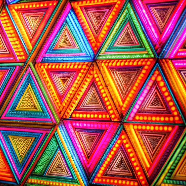 Foto uma parede colorida com um desenho geométrico colorido