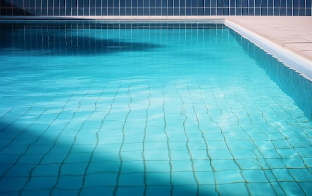 Uma parede de azulejos azuis com as palavras piscina no canto.