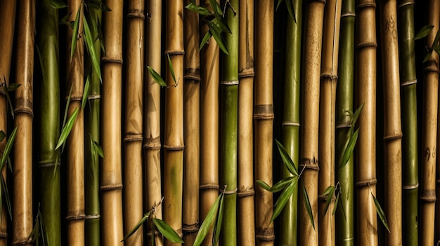 Foto uma parede de bambu com um fundo de bambu verde e amarelo.