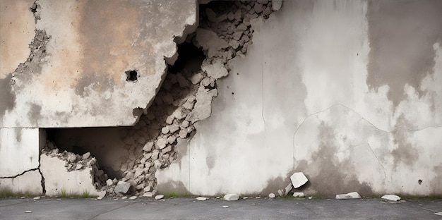 Uma parede de concreto em ruínas Parede e piso de concreto IA generativa