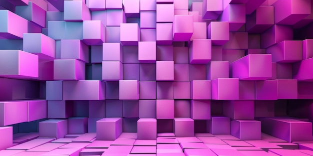 Uma parede de cubos cor-de-rosa com um fundo roxo