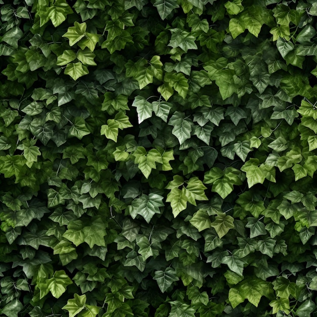 Foto uma parede de folhas de hera que é verde e tem um fundo escuro.