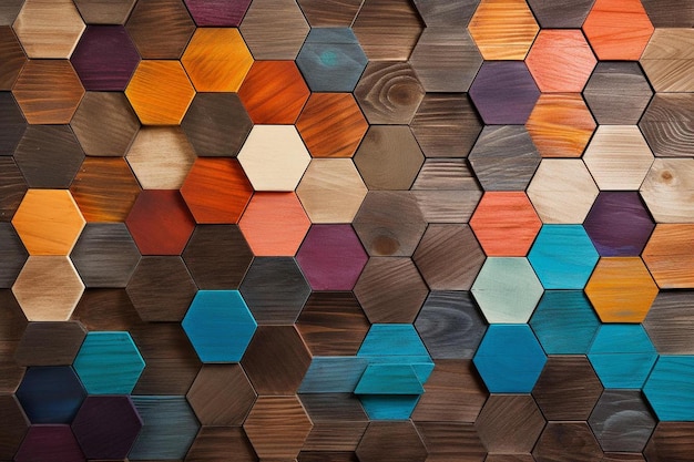 uma parede de madeira com um fundo colorido de diferentes cores