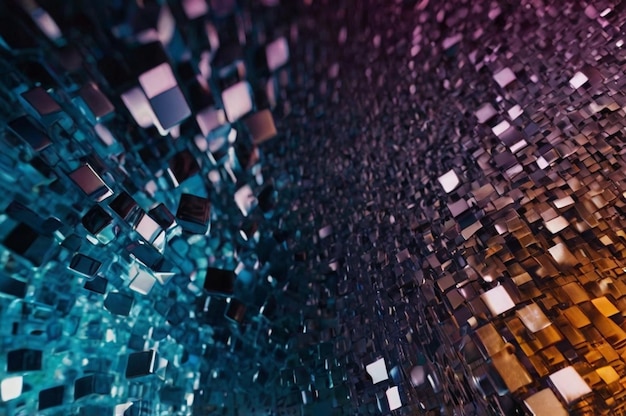 uma parede de mosaico colorido com muitos quadrados de cores diferentes e um azul