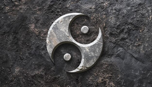 uma parede de pedra com um símbolo de yin metálico