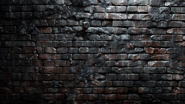 uma parede de tijolos com um fundo de pedra preta e branca