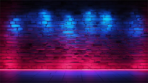 Uma parede de tijolos com uma luz azul e vermelha