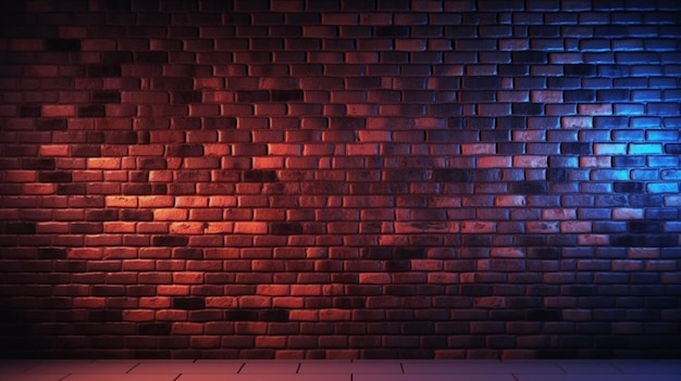 Uma parede de tijolos com uma luz e uma parede de tijolos com luzes azuis e vermelhas.