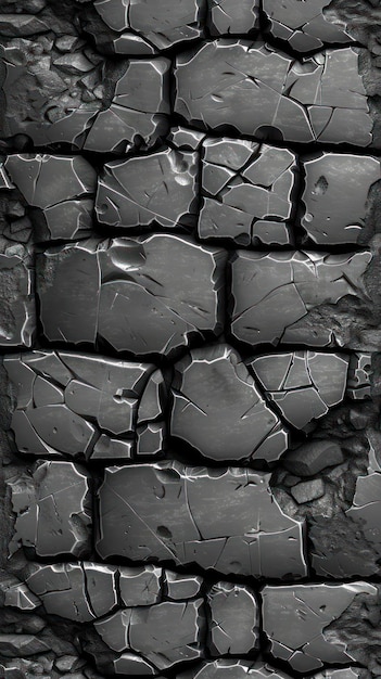 uma parede de tijolos pretos com uma aparência rachada e quebrada