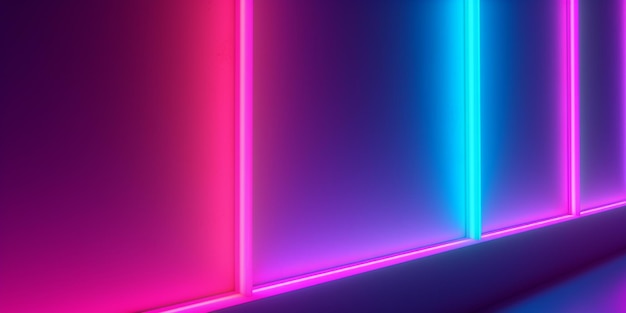 Uma parede neon com uma luz rosa e azul.