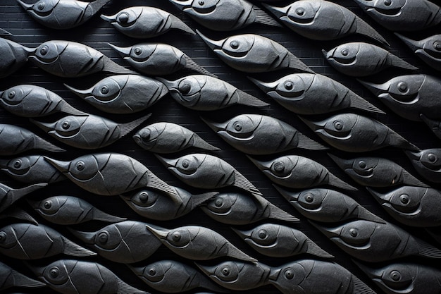 Uma parede preta com um padrão em forma de peixe
