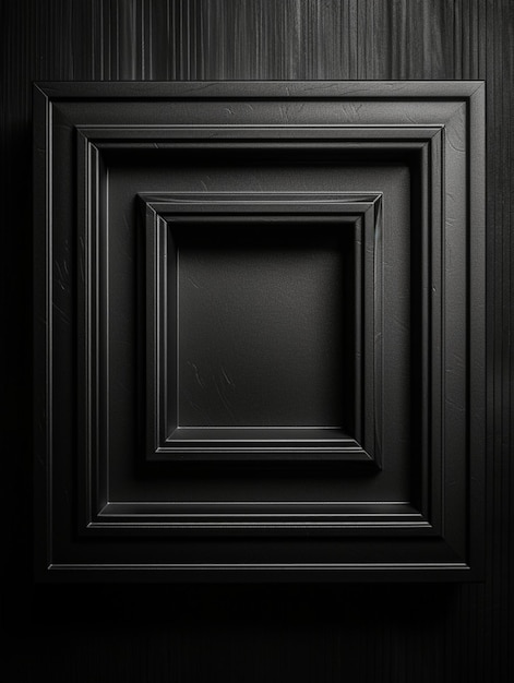 Uma parede preta com uma moldura quadrada e uma moldura quadrada.