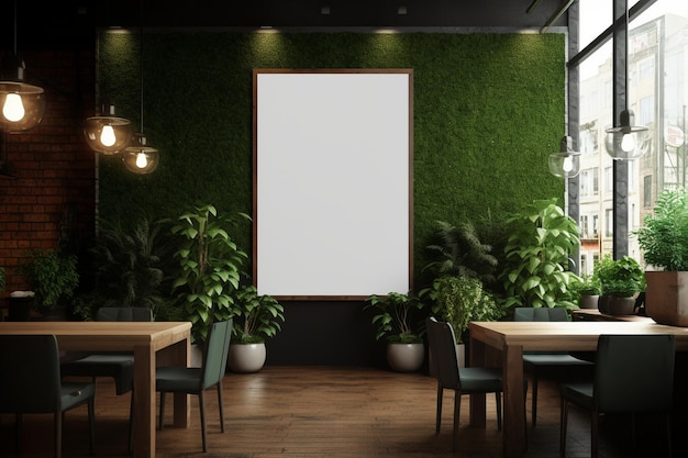 uma parede verde com uma foto de plantas e um quadro branco que diz arte