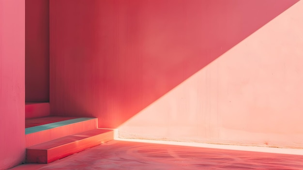 uma parede vermelha com escadas e uma luz vermelha nela