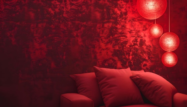 uma parede vermelha com uma lâmpada vermelha e uma lámpada vermelha