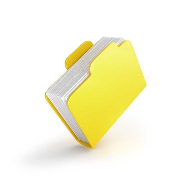 Foto uma pasta amarela grossa para dados isolados em branco