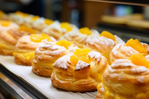 Foto uma pastelaria com sabor a manga em uma padaria