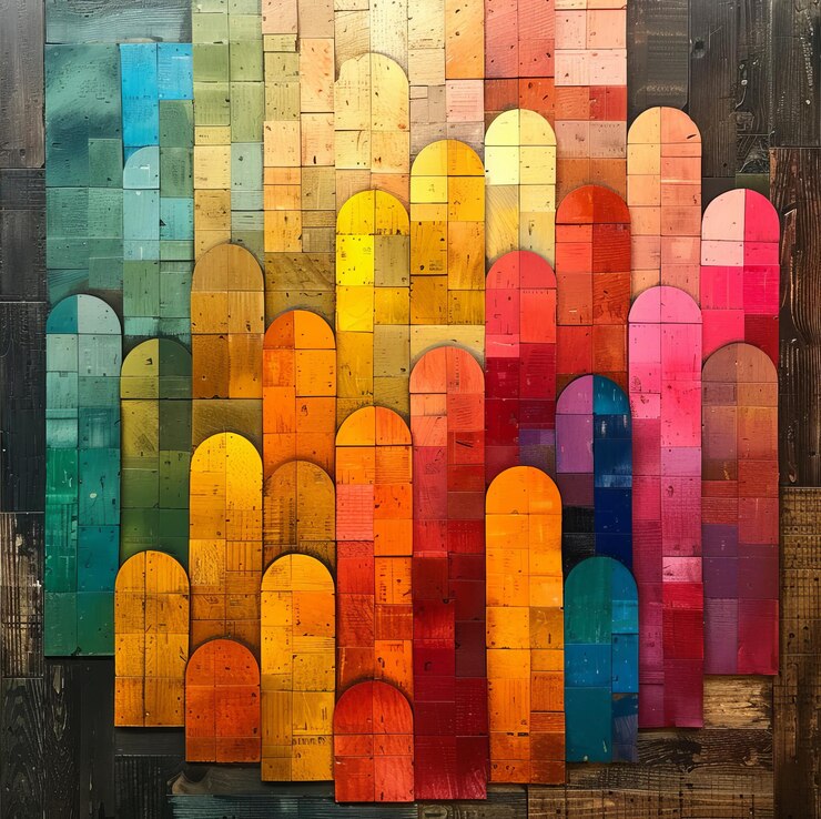 Foto uma peça de arte colorida com um fundo colorido e um padrão colorido