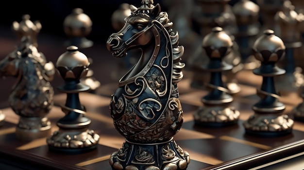 Uma peça de xadrez com um cavalo