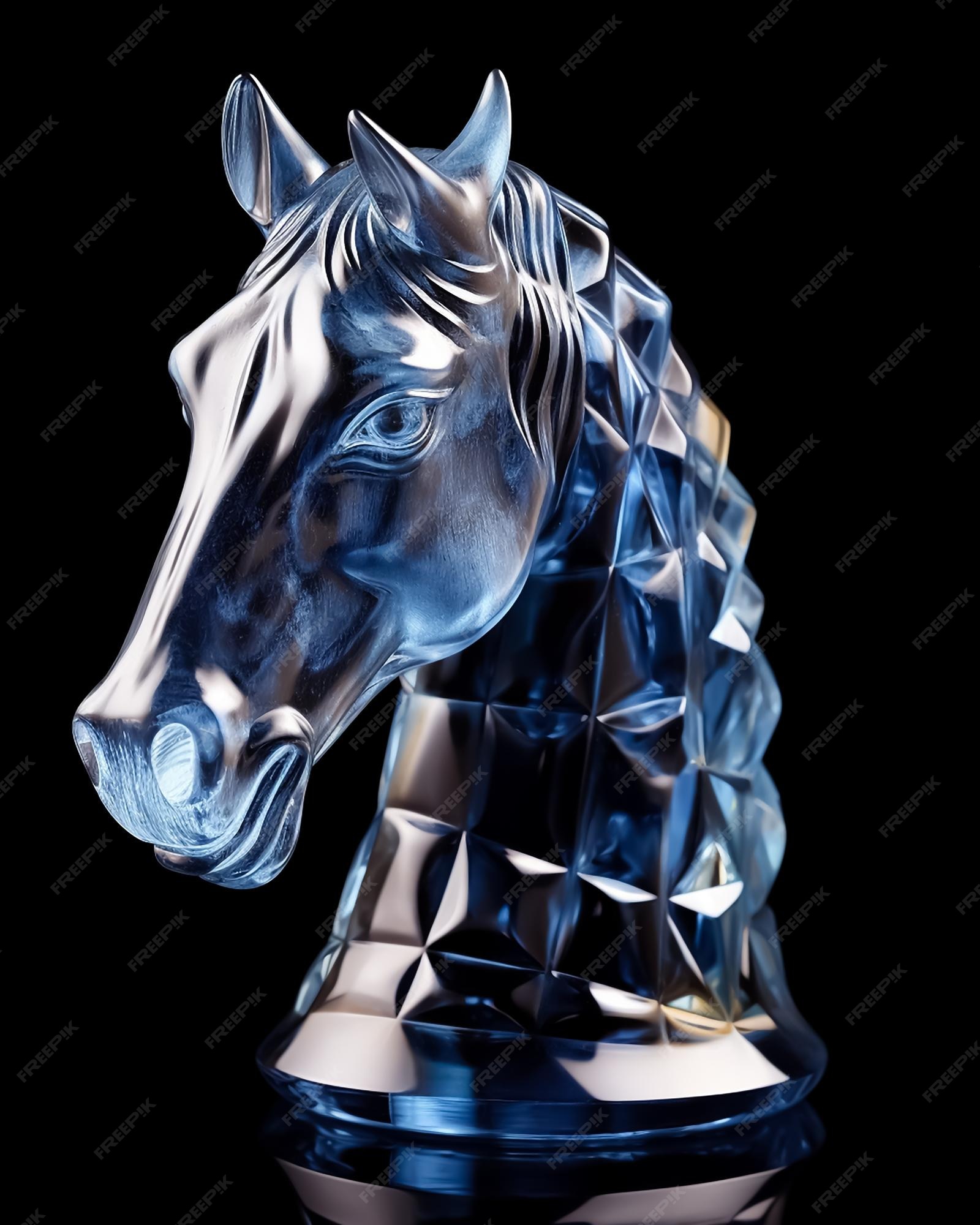 Peças de xadrez de cavalo 3d em preto e branco com um reflexo