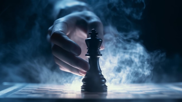 Uma peça de xadrez em uma mão verifica e mata um oponente em um jogo de lógica