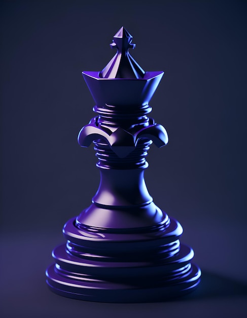 Posição ereta do rei de xadrez roxo de frente para a ilustração 3d do sol