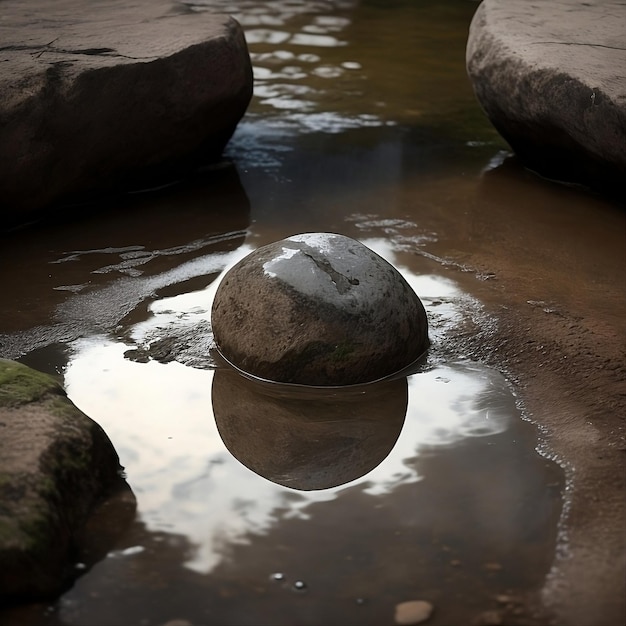 uma pedra numa poça de água