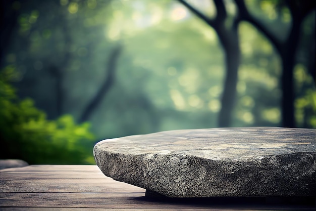 Uma pedra sobre uma mesa com fundo verde