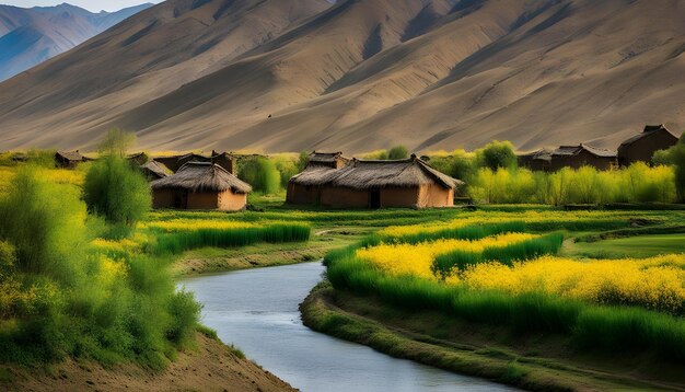 Foto uma pequena aldeia com um rio a atravessar-a.
