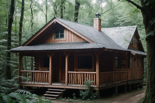 Foto uma pequena cabana aninhada numa floresta exuberante