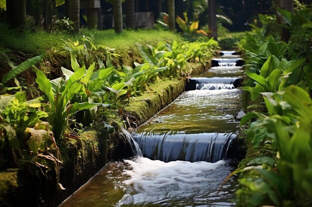 Foto uma pequena cachoeira com água fluindo pelo lado dela