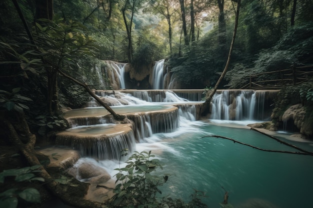 Uma pequena cachoeira no meio de uma IA geradora de floresta